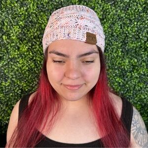 Knitted C.C head wrap in confetti pink new